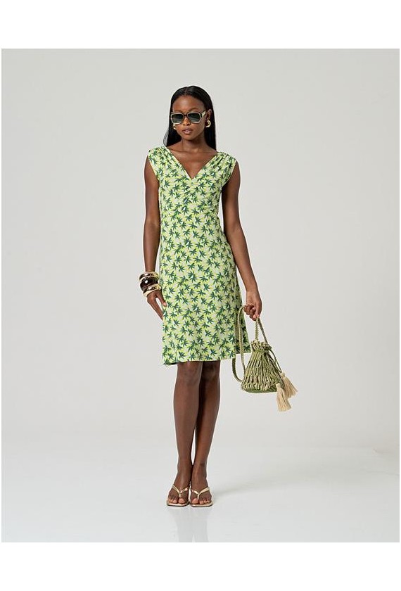 Vestido Surkana punto estampado hojas...