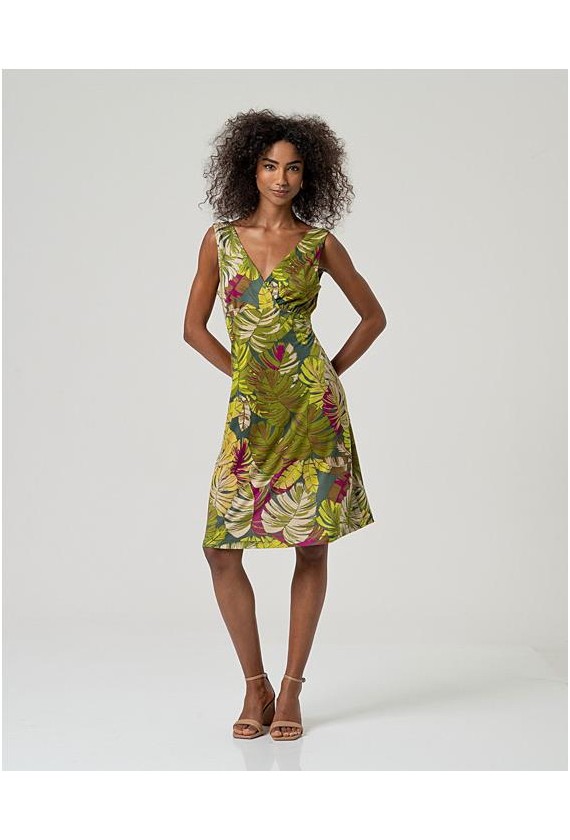 VESTIDO PUNTO SEDA ESTAMPADO HOJAS...