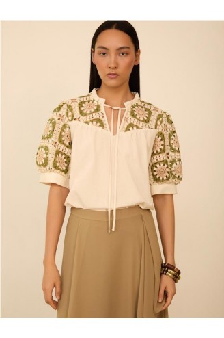 Blusa crochet Meisie manga...