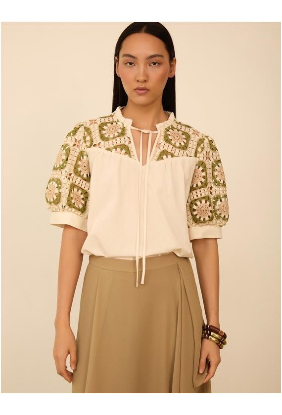 Blusa crochet Meisie manga corta...