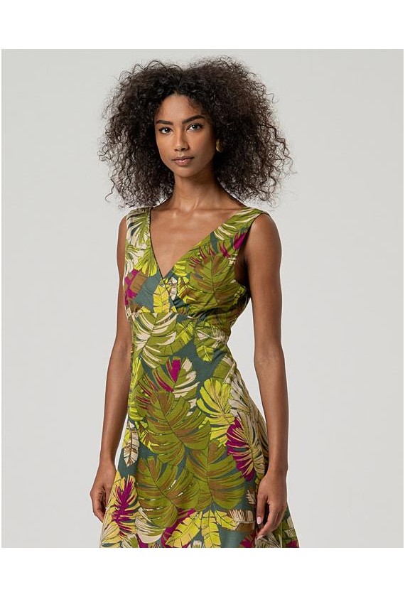 Vestido Surkana punto estampado hojas...