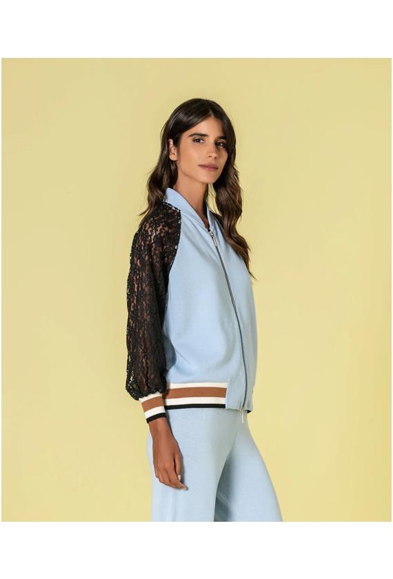 Bomber deportiva Ruga mangas encaje